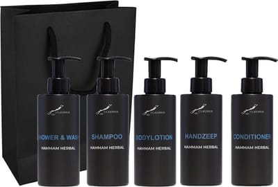Compleet pakket Hammam Herbal - Shower & Wash + Shampoo + Bodylotion + Handzeep - 300 ml per fles - complete set van 4 stuks - met luxe gift tas - cadeau - giftset voor hem en haar