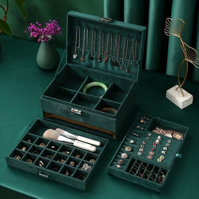 Luxe sieradendoos - Juwelen doos voor sieraden (ring, ketting, oorbellen, horloge) - Dames bijouterie organizer - Groen
