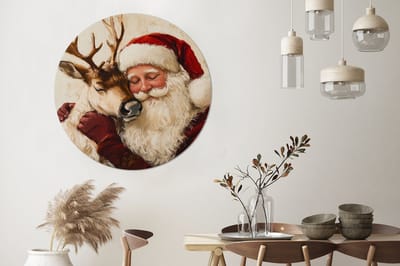 WallCircle - Wandcirkel - Muurcirkel - Kerstman - Rendier - Kerst - Christmas - Aluminium - Dibond - 140x140 cm - Binnen en Buiten
