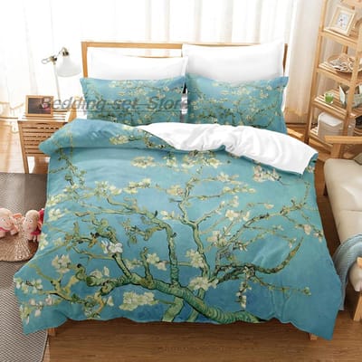 Van Gogh Beddengoed Set Eenpersoons Twin Vol Queen King Size Bed Set Aldult Kind Slaapkamer Dekbedovertrek Sets 3D retro klassieke hoeslaken set AU Single(140x210cm)