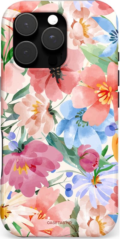 Casetastic hoesje geschikt voor Apple iPhone 16 Pro - MagSafe - Dubbellaagse bescherming - Tuin van tinten - Fashion Case - Perzik Zand Lichtgrijs Koraal