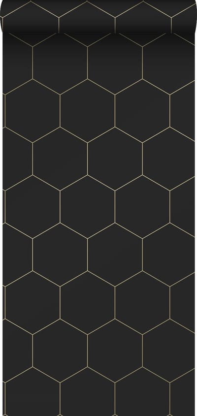 ESTAhome behang hexagon zwart en goud - 53 cm x 10.05 m - 139313