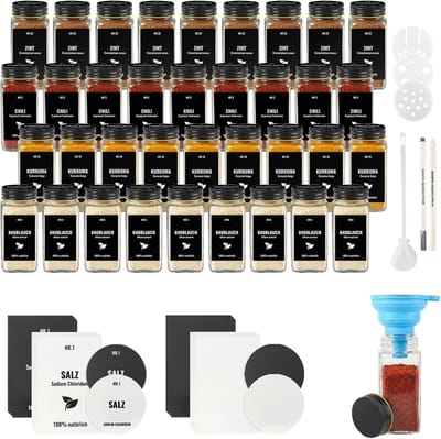 Kruidenpotjes 36 stuks - vierkant 120 ml - glas met aluminium deksel - ruimtebesparende opslag voor kruiden - SnelShoppen