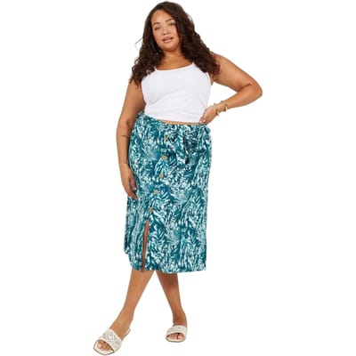 Brave Soul Midi-rok voor dames in de maat Tropical Plus (Groen blad)