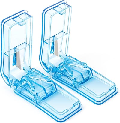 ComfiCare® Pillensnijder 2 stuks - Pillendoos met Pillensnijder - Pillendoosje met scherp mesje van roestvrij staal - Blauw