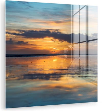 MuchoWow® Glasschilderij 90x90 cm - Schilderij acrylglas - Zee - Horizon - Kleuren - Foto op glas - Muurdecoratie woonkamer - Wanddecoratie slaapkamer - Schilderijen