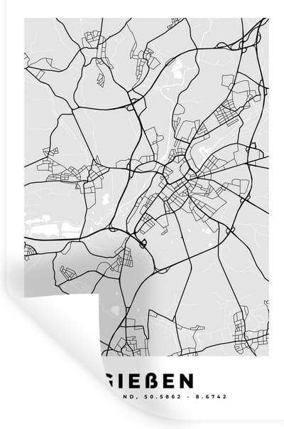 Muurstickers - Sticker Folie - Duitsland - Stadskaart - Plattegrond - Gieẞen - Kaart - 20x30 cm - Plakfolie - Muurstickers Kinderkamer - Zelfklevend Behang - Zelfklevend behangpapier - Stickerfolie
