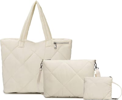 Gewatteerde Shopper Dames Handtas Set - 3 Delige Grote Lichtgewicht Schoudertas