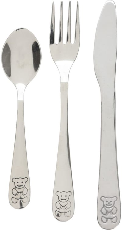 Excellent Houseware Kinder Bestekset Beer - roze doosje - kraamcadeau - 3-delig - zilver - RVS - bestek voor kinderen