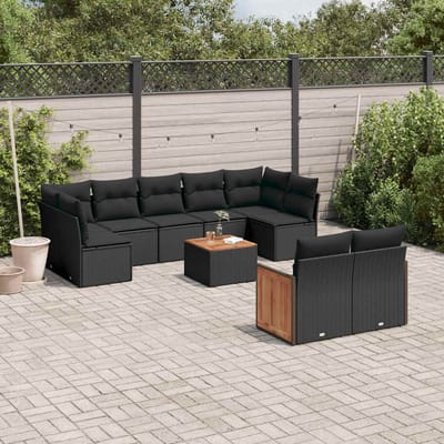 vidaXL - 10-delige - Loungeset - met - kussens - poly - rattan - zwart