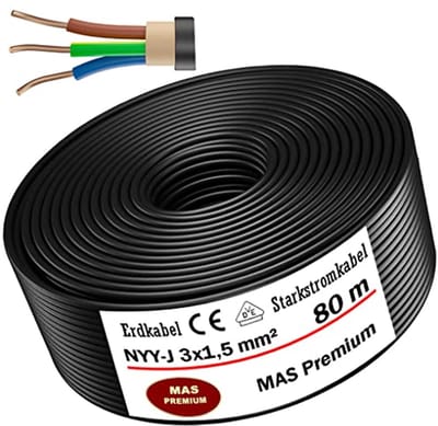 Aardkabel Krachtstroomkabel 3x1,5 mm² voor Buiteninstallatie - Diverse Lengtes tot 170 m