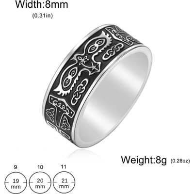 Likgreat Anneau Fermé Viking Odin Corbeau Vintage Acier Inoxydable Amulette de Protection Nordique Bijoux Pour Hommes Femmes Bague de Doigt Animale 10 white