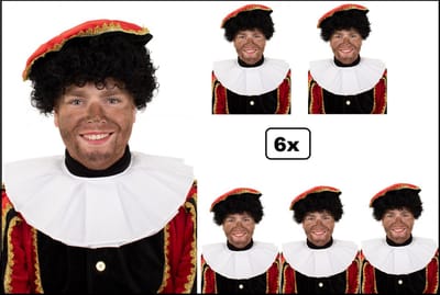 6x Luxe Pieten kraag katoen wit (4-laags) - Sinterklaas feest Sint en Piet themafeest party 5 december
