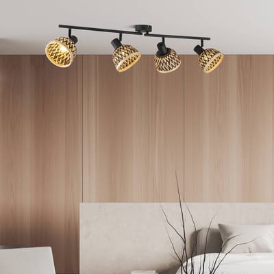 Searchlight Lance plafondlamp, 4-lamps, bamboe