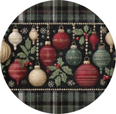 Badmat rond 70x70 cm - Antislip - Kerstballen - Rood - Hulsttakken - Patroon - Badmatten voor badkamer - Badkamermat - Douchemat - Ronde badkamer mat