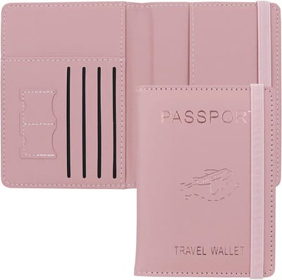 Famanu – Pasjeshouder met elastische band - 4 creditcardsleuven en 2 simkaartvakken - compact formaat - roze