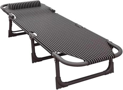 Opvouwbaar campingbed - Kampeerligbed - Buiten ontspannen - 4-standen verstelbaar - 180kg draagvermogen - Zwart-wit gestreept