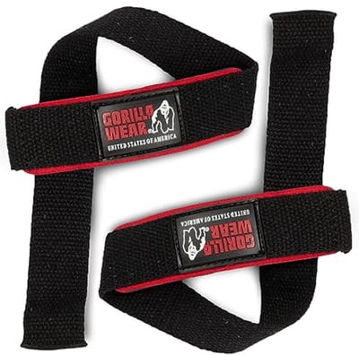 Gorilla Wear Gewatteerde lifting straps - zwart - bodybuilding en fitness accessoire, zwart/rood/wit, eenheidsmaat, zwart/rood/wit, Eén maat