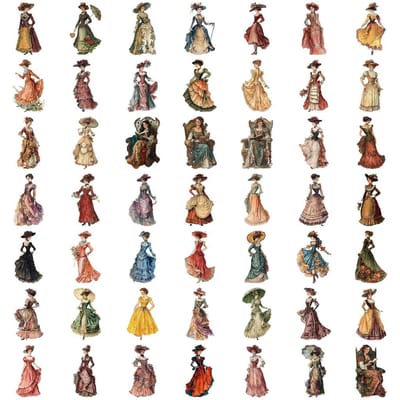 Lot de 50 Stickers Transparent Vintage Personnages Western - PET Transparent Imperméable pour Décoration Scrapbook Magasin RecordingYourLife brown