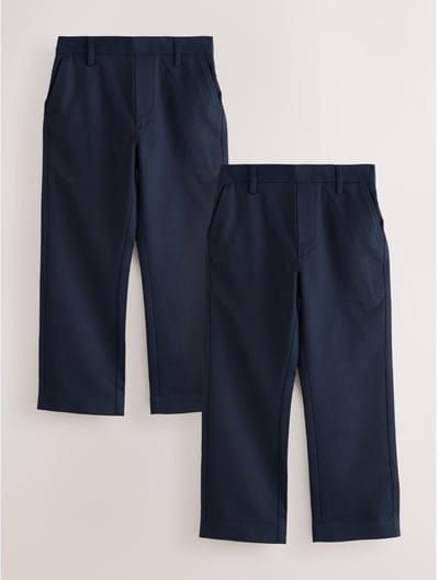 Next - Jongens - Reguliere schoolbroeken met elastische taille en rechte pijpen, 2 stuks - Blauw