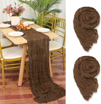 Kaasdoek Tafelloper - Rustieke Gaasstof Boho Stijl - Voor Bruiloftsdecoratie - Bruin 90 x 300 cm - 2 stuks