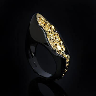 Italiaans Ambacht Zwart Goud Tweekleurig Geometrisch Eenvoudige Ring No. 8 beige