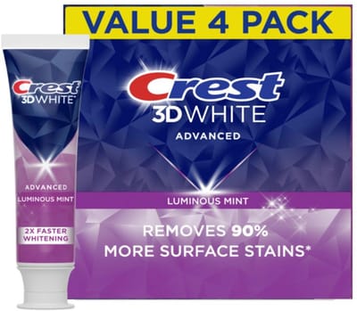 Crest 3D White Toothpaste - Advanced Luminous Mint - Teeth Whitening - Tandenpoetsen - Tandpasta- 4x