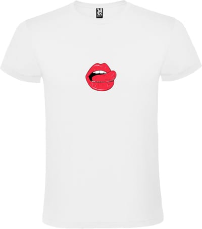 Wit T shirt met print van 'Mond met Tong' print Rood / Wit size XS