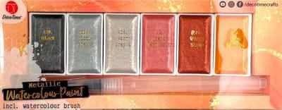 Metallic Waterverf Palet 6 kleuren voor kinderen en volwassenen - Waterverf zwart/grijs/oranje kleuren Inclusief Brush Pen