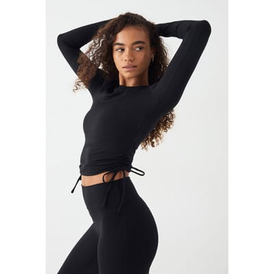 Dames DSGN Studio Ultra Sculpt Gerimpelde Zijkant Lange Mouwen Top | Black | Maat: XS
