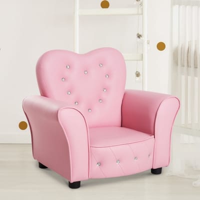 OKWISH Kinderfauteuil 59 X 41,5 X 49 Cm - Comfortabele Kinderstoel Met Kristalknopen - Kinderkamer En Speelkamer - PVC - Roze