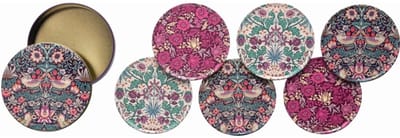 Onderzetters in blik Bloemen paars/roze 3 ass. set/6 Ø10cm