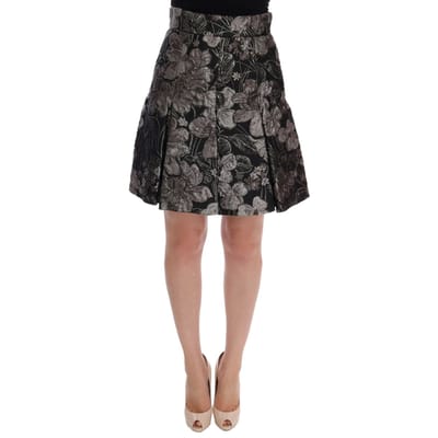 Dolce & Gabbana Vrouwen Zwart Zilver Brokaat Bloemen Rok