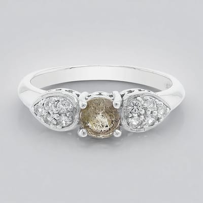 Cavill - Zilveren Ring 925 Sterling Zilver - 0,37 ct Ronde Spectroliet & 0,171 ct Witte Topaas Pavé - Elegante Roemeense Edelsteen Sieraad Maat 17