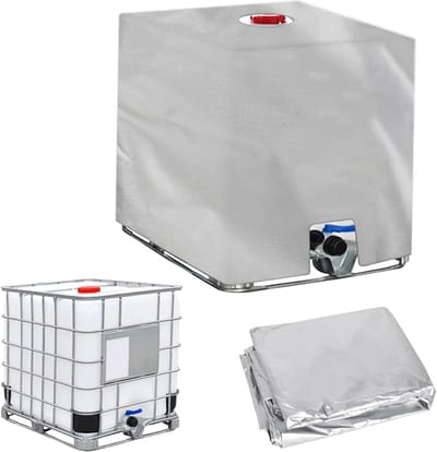 Watercontainer cover beschermhoes, waterdichte 1000L ton vat cover, Outdoor regenwater tank beschermhoes, zonnebrandcrème, zilverachtig