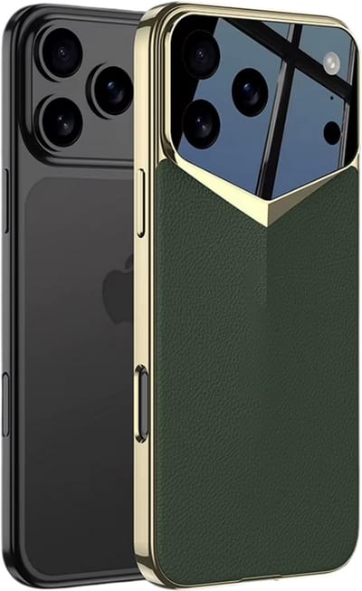 Luxe ultra dunne leren telefoonhoes geschikt voor iPhone 17 Pro – Verhoogde camera bescherming, kras- en stootbestendige backcover, slank design smartphone hoesje - Groen