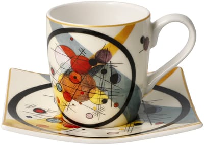 Goebel - Wassily Kandinsky | Kop en schotel Espresso Cirkels in cirkels | Porselein - 10cm - 100ml - 2 stuks