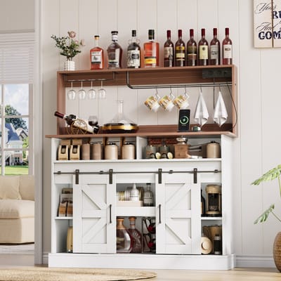 Dressoir - 120 cm - Kantoorkast met Stopcontacten - USB-poorten en Schuifdeuren - Hout - Landelijke Stijl