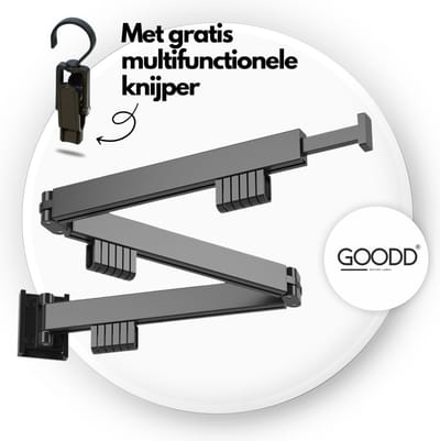 GOODD® - Droogrek - Wasrek - Wanddroogrek - Zwart - Inklapbaar - Rvs