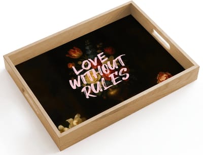 Dienblad hout 40x30 cm - Schootdienblad - Liefde - Modern - Bloemen - Borrelplank rechthoek - Plateau dienbladen