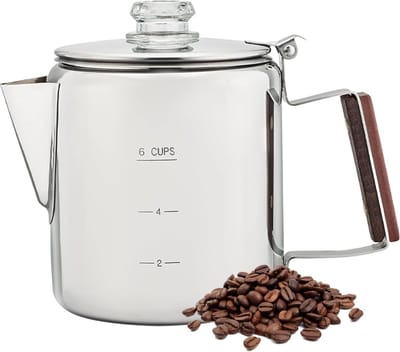 Koffie Percolator - Camping Koffie - Buiten Koffie Zetten - Hittebestendig Staal - 6 Kopjes - Zilver