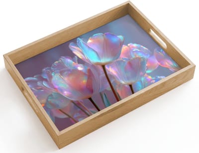 Dienblad hout 40x30 cm - Schootdienblad - Tulpen - Glazen - Bloemblaadjes - Pasteltinten - Borrelplank rechthoek - Plateau dienbladen