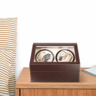 Allero Horlogedoos - Horloge Houder - Horloge Box - Laag Geluid - Zacht Gevoerd - Bruin - 4 + 6 Horloges - Bidirectionele Rotatie