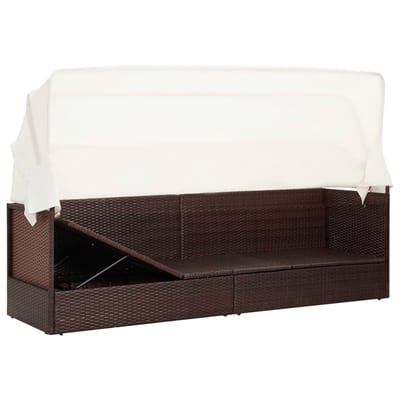 vidaXL - Tuinbank - met - luifel - poly - rattan - bruin