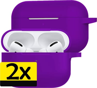 Hoesje - 2 Stuks Geschikt voor Apple Airpods Pro - Siliconen Hoes met Clip - Silicone Case Cover - Paars