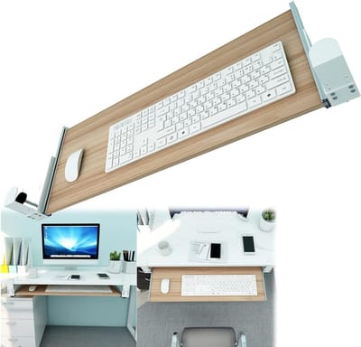 Houten toetsenbordlade - Bureaubladverlenger Uitschuifbaar platform - Ergonomisch werken - Klembevestiging zonder boren - 65 x 30 cm - Zwart