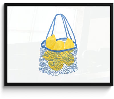 Poster in lijst - Fotolijst 70x50 cm - Posters - Tas - Blauw - Citroenen - Illustratie - Posterlijst zwart - Decoratie - Wanddecoratie woonkamer - Muurdecoratie slaapkamer