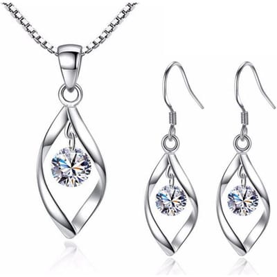 925 Sterling Zilveren Sieraden Sets Zirconia Twist Waterdruppel Ketting + Oorbellen Bijoux Voor Vrouwen Kerstcadeau white