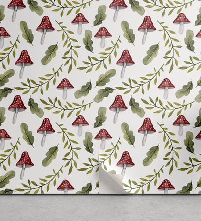 ABAKUHAUS paddenstoelenbehang voor thuis, bladeren van boselementen, zelfklevende woonkamerkeukenaccent, 33 cm x 90 cm, Reseda Green Ruby