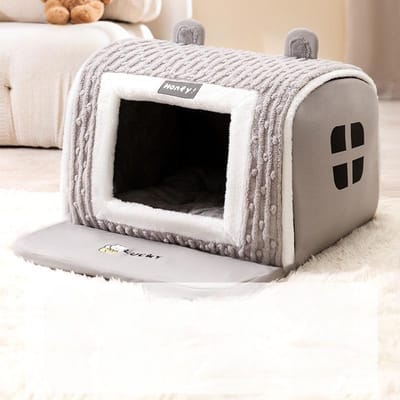 Maison en arc tridimensionnelle pour chien et chat, maison chaude d'hiver, lit pour chien et chat, maison fermée pour chien de petite et moyenne taille S: 35 * 30 * 30cm